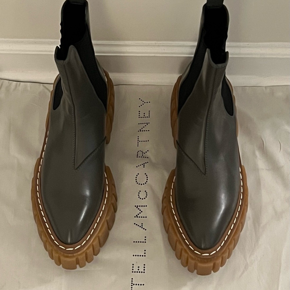 Gray Leather Chelsea Boots with Brown Soles - Picture 5 of 6